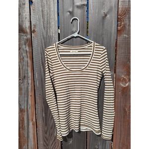 Madewell Scoop Long Sleeve Tee in brown stripe, Size M